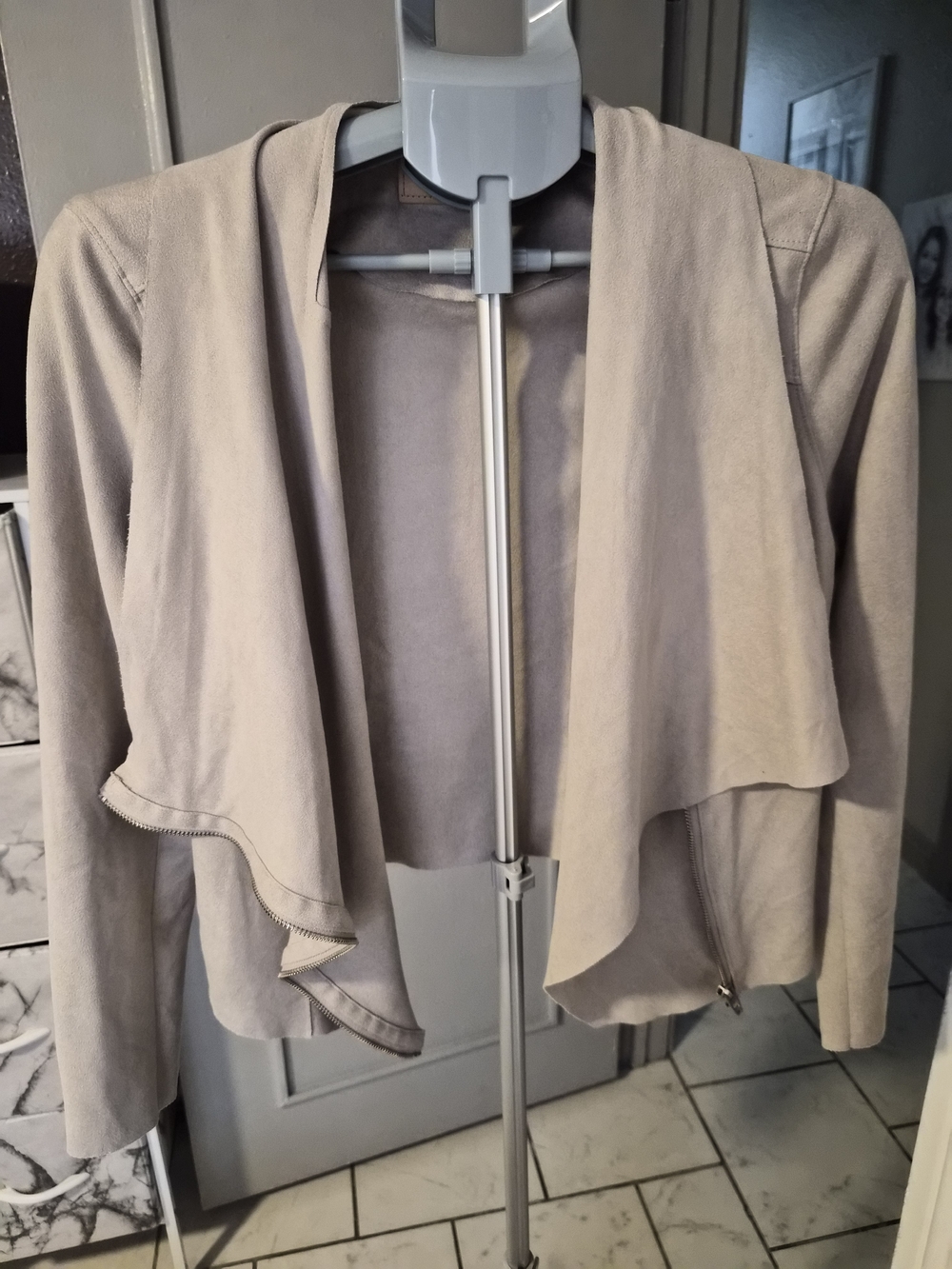 Blank NYC Light Taupe Draped Open-Front Blazer